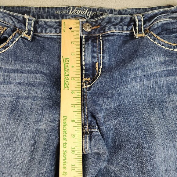 Womens 33x35 Plus Bootcut Vanity Jeans Blue Flap Pockets Curvy Mid Rise Stretch - Picture 5 of 9